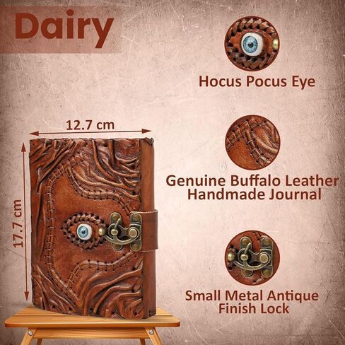 Hocus Pocus Embossed Leather Journal - Brown Vintage Spell Book Style Notebook for Writing, Sketching, and Halloween Decor (Brown, 7x5 inch) in Saudi Arabia
