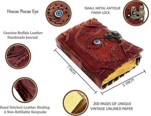 Hocus Pocus Embossed Leather Journal - Brown Vintage Spell Book Style Notebook for Writing, Sketching, and Halloween Decor (Brown, 7x5 inch) in Saudi Arabia
