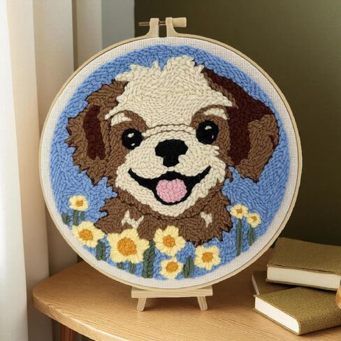 TINKAZ Smiling Dog Punch Needle Kit للمبتدئين، مجموعة التطريز DIY مع الغزل والنسيج والطوق، مجموعة أدوات يدوية لطيفة للإبرة لديكور المنزل والهدايا in Kuwait