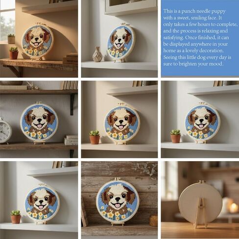 TINKAZ Smiling Dog Punch Needle Kit للمبتدئين، مجموعة التطريز DIY مع الغزل والنسيج والطوق، مجموعة أدوات يدوية لطيفة للإبرة لديكور المنزل والهدايا in Kuwait