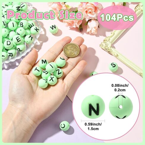 104 Pcs 15mm Silicone Letter Beads for Keychain Making Round Bulk A-Z Alphabet Silicone Beads for Pens DIY Bracelets Necklaces and Other Accessories Making（White） in Saudi Arabia