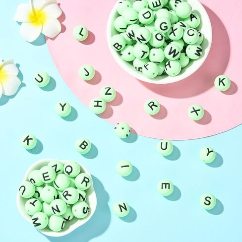 104 Pcs 15mm Silicone Letter Beads for Keychain Making Round Bulk A-Z Alphabet Silicone Beads for Pens DIY Bracelets Necklaces and Other Accessories Making（White） in Saudi Arabia