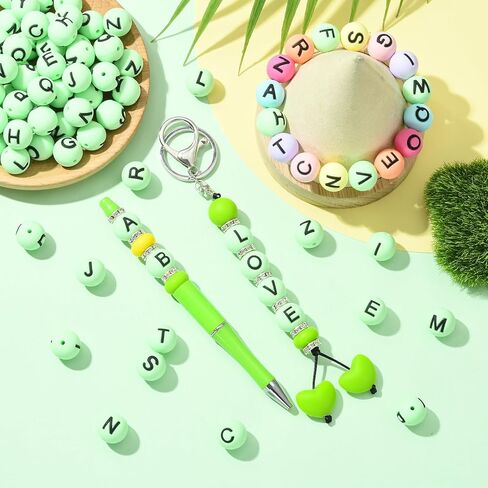 104 Pcs 15mm Silicone Letter Beads for Keychain Making Round Bulk A-Z Alphabet Silicone Beads for Pens DIY Bracelets Necklaces and Other Accessories Making（White） in Saudi Arabia