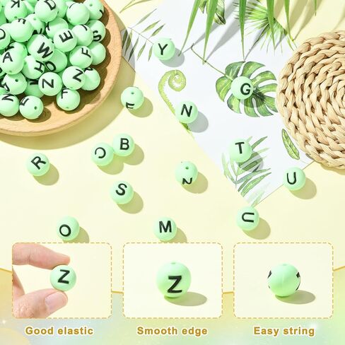 104 Pcs 15mm Silicone Letter Beads for Keychain Making Round Bulk A-Z Alphabet Silicone Beads for Pens DIY Bracelets Necklaces and Other Accessories Making（White） in Saudi Arabia
