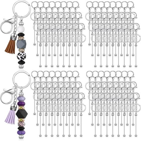Tondiamo 120 Pcs Beadable Keychain Bars Bulk Beaded Blank DIY Metal Detachable Key Chain Making Beads for Pendant DIY Craft Jewelry Making Gift Accessories(Silver) in Saudi Arabia