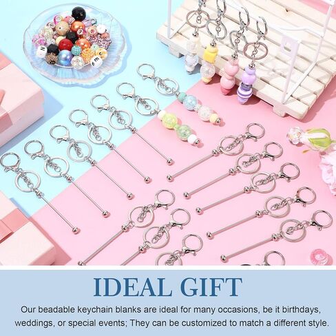 Tondiamo 120 Pcs Beadable Keychain Bars Bulk Beaded Blank DIY Metal Detachable Key Chain Making Beads for Pendant DIY Craft Jewelry Making Gift Accessories(Silver) in Saudi Arabia
