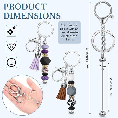 Tondiamo 120 Pcs Beadable Keychain Bars Bulk Beaded Blank DIY Metal Detachable Key Chain Making Beads for Pendant DIY Craft Jewelry Making Gift Accessories(Silver) in Saudi Arabia
