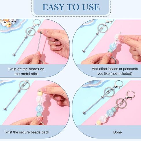 Tondiamo 120 Pcs Beadable Keychain Bars Bulk Beaded Blank DIY Metal Detachable Key Chain Making Beads for Pendant DIY Craft Jewelry Making Gift Accessories(Silver) in Saudi Arabia