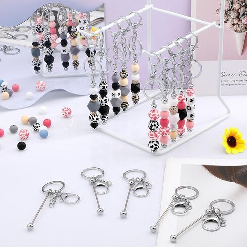 Tondiamo 120 Pcs Beadable Keychain Bars Bulk Beaded Blank DIY Metal Detachable Key Chain Making Beads for Pendant DIY Craft Jewelry Making Gift Accessories(Silver) in Saudi Arabia