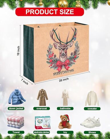 12 كيسًا ورقيًا كبيرًا جدًا لهدايا عيد الميلاد بمقابض - 4 تصميمات مجموعة أكياس كبيرة الحجم لتغليف هدايا عيد الميلاد الرائعة in Kuwait