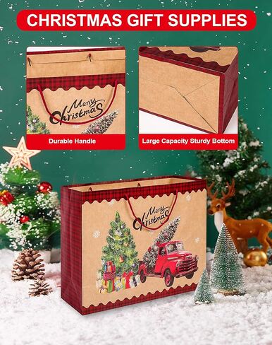 12 كيسًا ورقيًا كبيرًا جدًا لهدايا عيد الميلاد بمقابض - 4 تصميمات مجموعة أكياس كبيرة الحجم لتغليف هدايا عيد الميلاد الرائعة in Kuwait