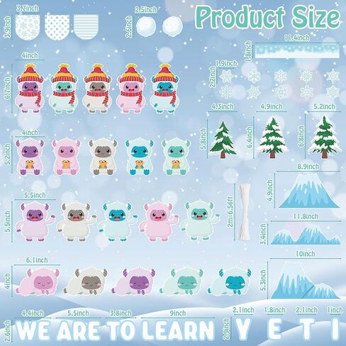 Christmas Bulletin Board Decoration - 123pcs Snow Monster Cutout with Banner Decor Set, Winter Yeti Fireplace Chalkboard Classroom Wall Accents Ideas Kits for School Class Home Supplies in Saudi Arabia