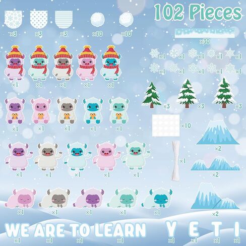 Christmas Bulletin Board Decoration - 123pcs Snow Monster Cutout with Banner Decor Set, Winter Yeti Fireplace Chalkboard Classroom Wall Accents Ideas Kits for School Class Home Supplies in Saudi Arabia