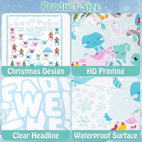 Christmas Bulletin Board Decoration - 123pcs Snow Monster Cutout with Banner Decor Set, Winter Yeti Fireplace Chalkboard Classroom Wall Accents Ideas Kits for School Class Home Supplies in Saudi Arabia
