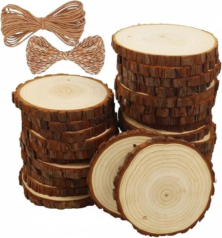Natural Wood Slices 30 Pcs 2-2.4 Inches Craft Unfinished Wood Kit Predrilled Wooden Rounds with Bark, Wood Circles with Hole, Wood Slices for Crafts Ideal for DIY Projects, Christmas Ornaments in Saudi Arabia