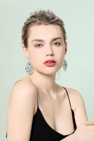 Cyan Birdee Leaf Dangle Earrings for Women Gold-plated Filigree Dropping Lightweight Fashion Jewelry, Mother's Day Gift in Kuwait