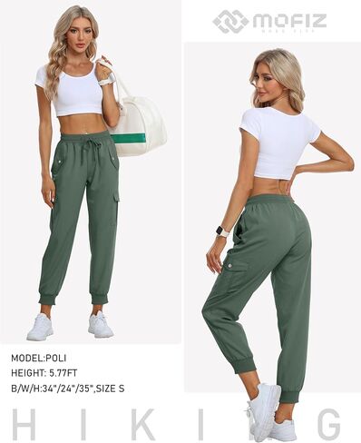 MoFiz Women's Outdoor Cargo Pants Lightweight Joggers Elastic Waist Athletic Hiking Sweatpants Casual Travel Pant with Pocket in Kuwait