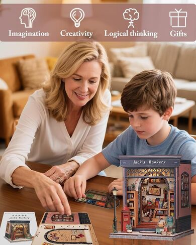 Cutefun Book Nook Kit, DIY Miniature Dollhouse Kit for Adults and Teens, 3D Wooden Puzzle Bookends, Bookshelf Insert Decor w/LED Light Dust Cover, Christmas Birthday Gifts (Forest Unicorn) in Kuwait