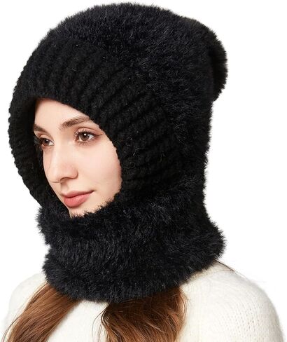 Women Balaclava One-Piece Skull Beanie Hat Neck Circle Scarf Ski Snow Winter Knit Fleece Cap Cold Weather in Kuwait