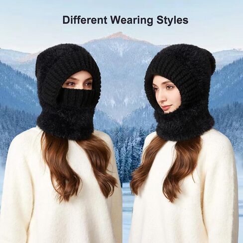 Women Balaclava One-Piece Skull Beanie Hat Neck Circle Scarf Ski Snow Winter Knit Fleece Cap Cold Weather in Kuwait