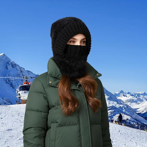 Women Balaclava One-Piece Skull Beanie Hat Neck Circle Scarf Ski Snow Winter Knit Fleece Cap Cold Weather in Kuwait