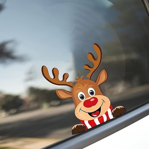 Waterproof Santa & Reindeer Window Clings - Festive Holiday Vehicle Decals Christmas Decorations with Glitter, Suitable for Glass, Metal, Ceramic Surfaces in Saudi Arabia