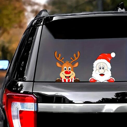 Waterproof Santa & Reindeer Window Clings - Festive Holiday Vehicle Decals Christmas Decorations with Glitter, Suitable for Glass, Metal, Ceramic Surfaces in Saudi Arabia