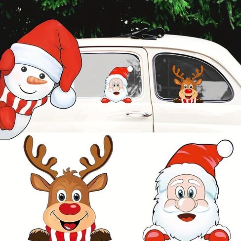 Waterproof Santa & Reindeer Window Clings - Festive Holiday Vehicle Decals Christmas Decorations with Glitter, Suitable for Glass, Metal, Ceramic Surfaces in Saudi Arabia