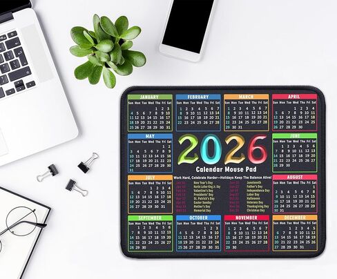 2026 Calendar Mouse Pad | 11.8"x9.8" Small Desk Mat Portable Computer Mousepad for Office & Home, Waterproof Desk Pad with Non-Slip Rubber Base, Easy Gliding in Saudi Arabia