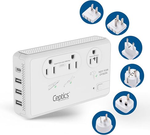 Ceptics تركيا ومصر وأيسلندا قابس محول السفر مع USB مزدوج - النوع C - أوروبا - مدخل الولايات المتحدة الأمريكية - خفيف الوزن - مثالي للهواتف المحمولة والشواحن والكاميرات والمزيد in Kuwait
