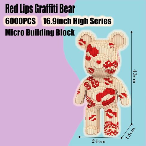 PIANTION Animal Red Lips Graffiti Bear Micro Building Blocks Set(6000PCS XQ005) 16.9in High Series,Gifts Suitable for Adults in Saudi Arabia