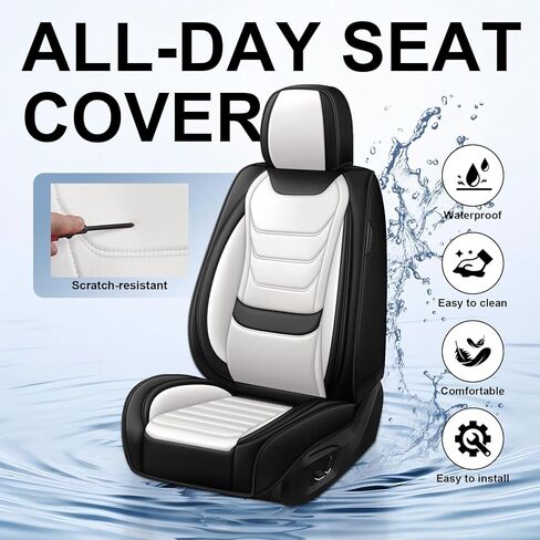 أغطية مقاعد السيارة DHAEY لسيارة Toyota 4Runner 2000-2025، أغطية مقاعد عائلية، جلد نابا، مقاومة للاهتراء، مضادة للانزلاق، مقاومة للماء، مجموعة كاملة من 5 قطع، أسود أبيض in Kuwait