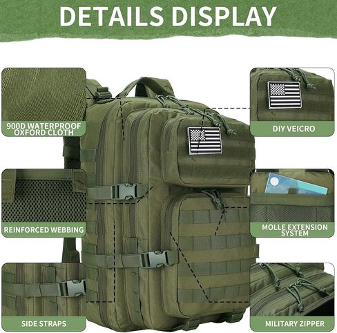 حقيبة ظهر تكتيكية للاستخدام اليومي حقيبة ظهر تكتيكية عسكرية للرجال والنساء 45 لتر حقيبة ظهر للياقة البدنية (أسود) in Kuwait