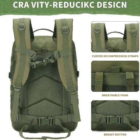حقيبة ظهر تكتيكية للاستخدام اليومي حقيبة ظهر تكتيكية عسكرية للرجال والنساء 45 لتر حقيبة ظهر للياقة البدنية (أسود) in Kuwait