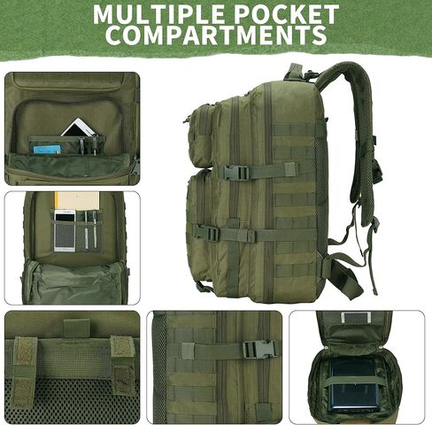 حقيبة ظهر تكتيكية للاستخدام اليومي حقيبة ظهر تكتيكية عسكرية للرجال والنساء 45 لتر حقيبة ظهر للياقة البدنية (أسود) in Kuwait