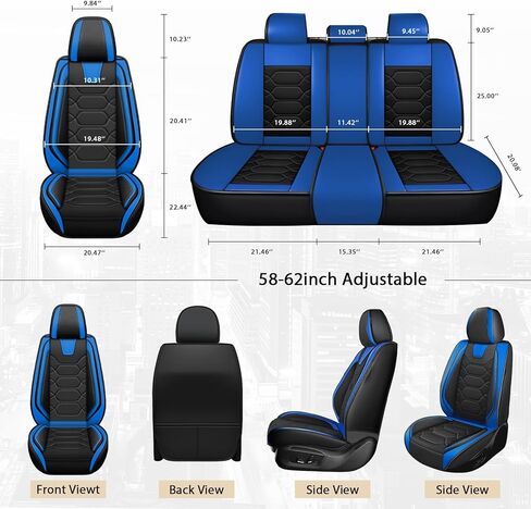 Car Seat Covers Full Set for Hyundai Elantra 2000-2024,Durable Waterproof Luxury Universal,Easy to Install Napa Leather Cover Set for Cars,Full Seats,Black Blue in Saudi Arabia