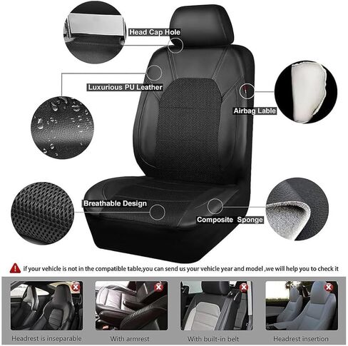 Car Seat Cover for Chrysler PT Cruiser 2000-2005 2006 2007 2008 2009 2010, Leather Waterproof Breathable Seat Covers Full Set Seat Protector Car Seat Accessories,Black in Saudi Arabia