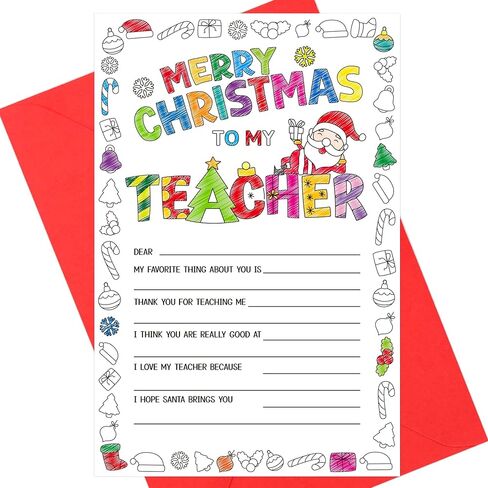 Fancy Land Christmas Teacher Cards Fill in the Blank Thank You Card for Teachers from Students Kids Coloring Merry Christmas Notecard for Teacher Xmas Holiday Appreciation Gift in Saudi Arabia
