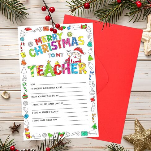 Fancy Land Christmas Teacher Cards Fill in the Blank Thank You Card for Teachers from Students Kids Coloring Merry Christmas Notecard for Teacher Xmas Holiday Appreciation Gift in Saudi Arabia