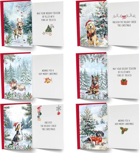 24 Pack Dog Christmas Cards with Envelopes & Stickers - 6 Designs, 4" x 6" for Friends, Family, Kids, Boys & Girls, Holiday Card Assortment for Dog Lovers in Saudi Arabia