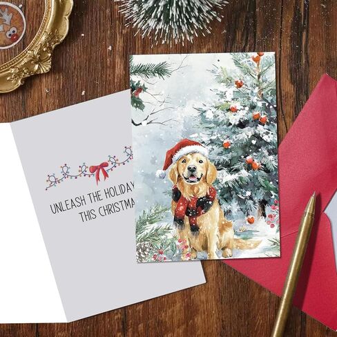 24 Pack Dog Christmas Cards with Envelopes & Stickers - 6 Designs, 4" x 6" for Friends, Family, Kids, Boys & Girls, Holiday Card Assortment for Dog Lovers in Saudi Arabia