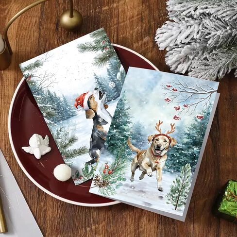 24 Pack Dog Christmas Cards with Envelopes & Stickers - 6 Designs, 4" x 6" for Friends, Family, Kids, Boys & Girls, Holiday Card Assortment for Dog Lovers in Saudi Arabia