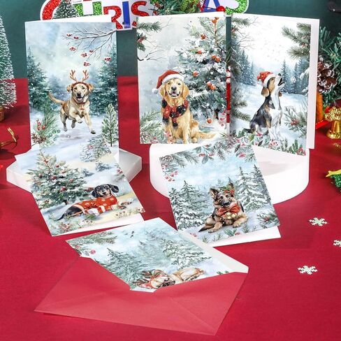 24 Pack Dog Christmas Cards with Envelopes & Stickers - 6 Designs, 4" x 6" for Friends, Family, Kids, Boys & Girls, Holiday Card Assortment for Dog Lovers in Saudi Arabia