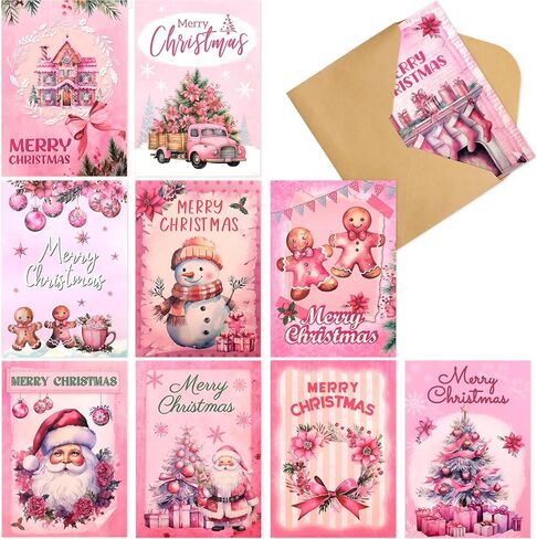 ceiba tree Vintage Christmas Cards Pink Retro Christmas Greeting Cards Holiday Assorted Blank Notescards with Envelopes in Saudi Arabia