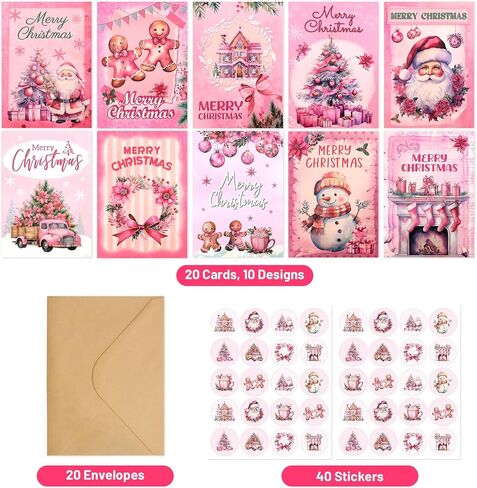ceiba tree Vintage Christmas Cards Pink Retro Christmas Greeting Cards Holiday Assorted Blank Notescards with Envelopes in Saudi Arabia