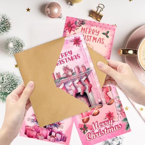 ceiba tree Vintage Christmas Cards Pink Retro Christmas Greeting Cards Holiday Assorted Blank Notescards with Envelopes in Saudi Arabia