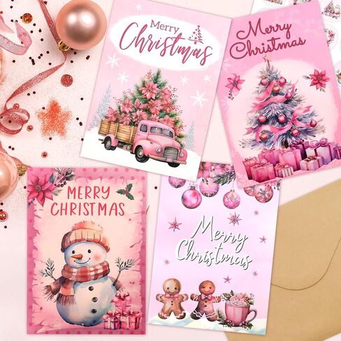 ceiba tree Vintage Christmas Cards Pink Retro Christmas Greeting Cards Holiday Assorted Blank Notescards with Envelopes in Saudi Arabia