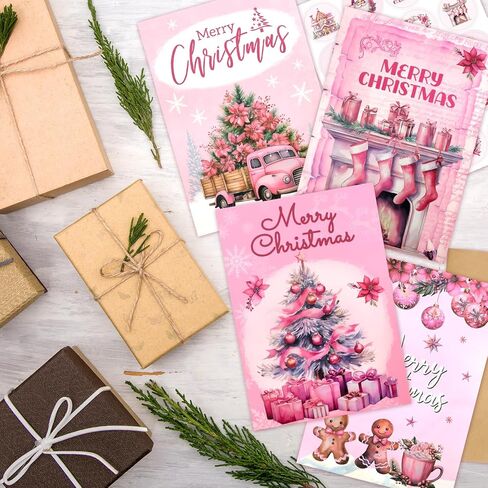 ceiba tree Vintage Christmas Cards Pink Retro Christmas Greeting Cards Holiday Assorted Blank Notescards with Envelopes in Saudi Arabia