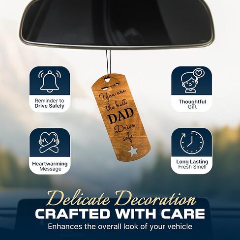 Car Fragrance for 365 Days FreshWood Best Dad Ornament ❘ Gift for Dad ❘ Rear View Mirror Wood Air Freshener ❘ Mirror Hanging scent ❘ Car Decorative Pendants ❘ Handmade Gift Car Essentials in Saudi Arabia