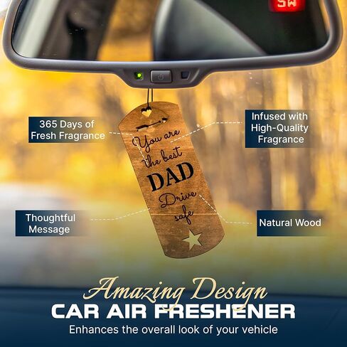 Car Fragrance for 365 Days FreshWood Best Dad Ornament ❘ Gift for Dad ❘ Rear View Mirror Wood Air Freshener ❘ Mirror Hanging scent ❘ Car Decorative Pendants ❘ Handmade Gift Car Essentials in Saudi Arabia